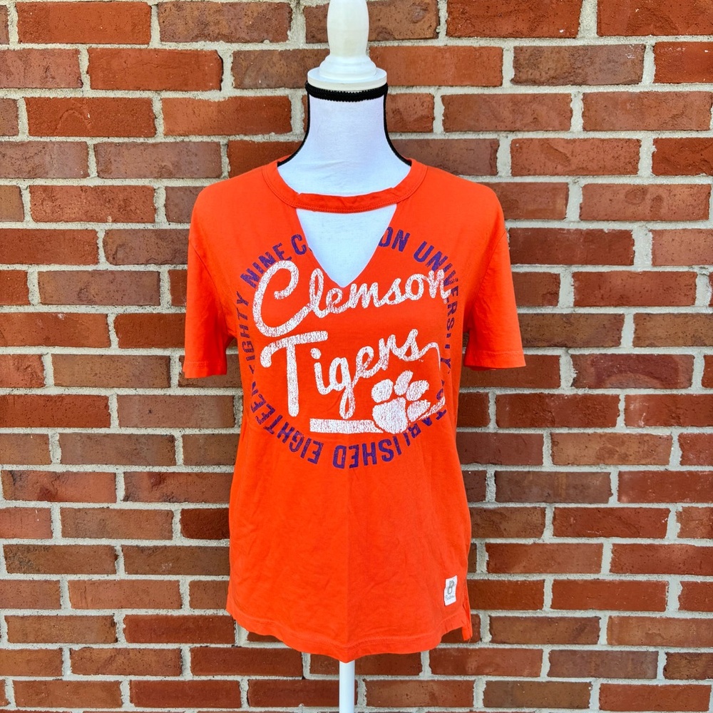 Pressbox Clemson Tigers Short Sleeve Neckline Cutout T Shirt Womens Small